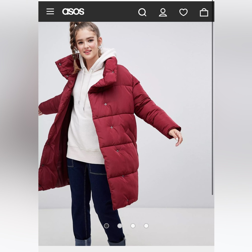 Monki longline puffer jacket oversized- deep red